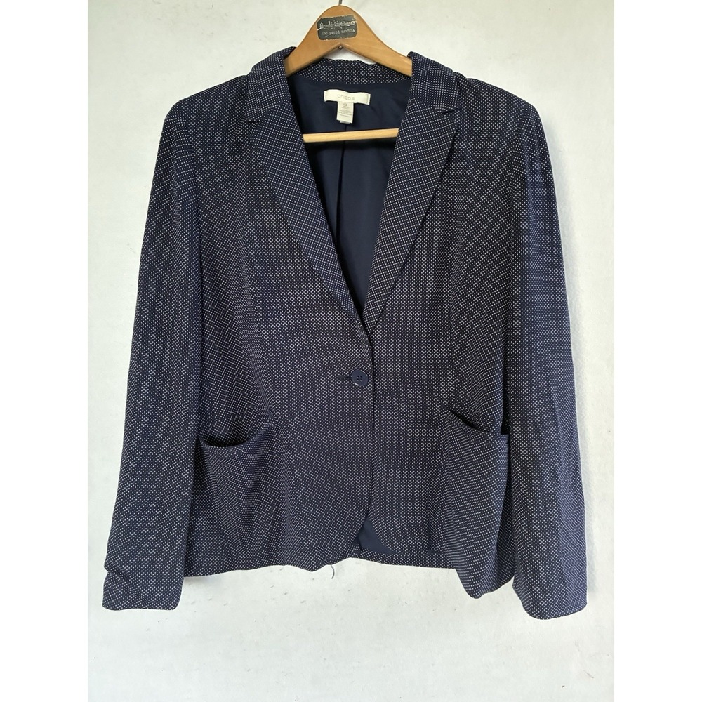 Chicos Navy Blue‎ Polka Dot Blazer Womens Size Large Formal Preppy